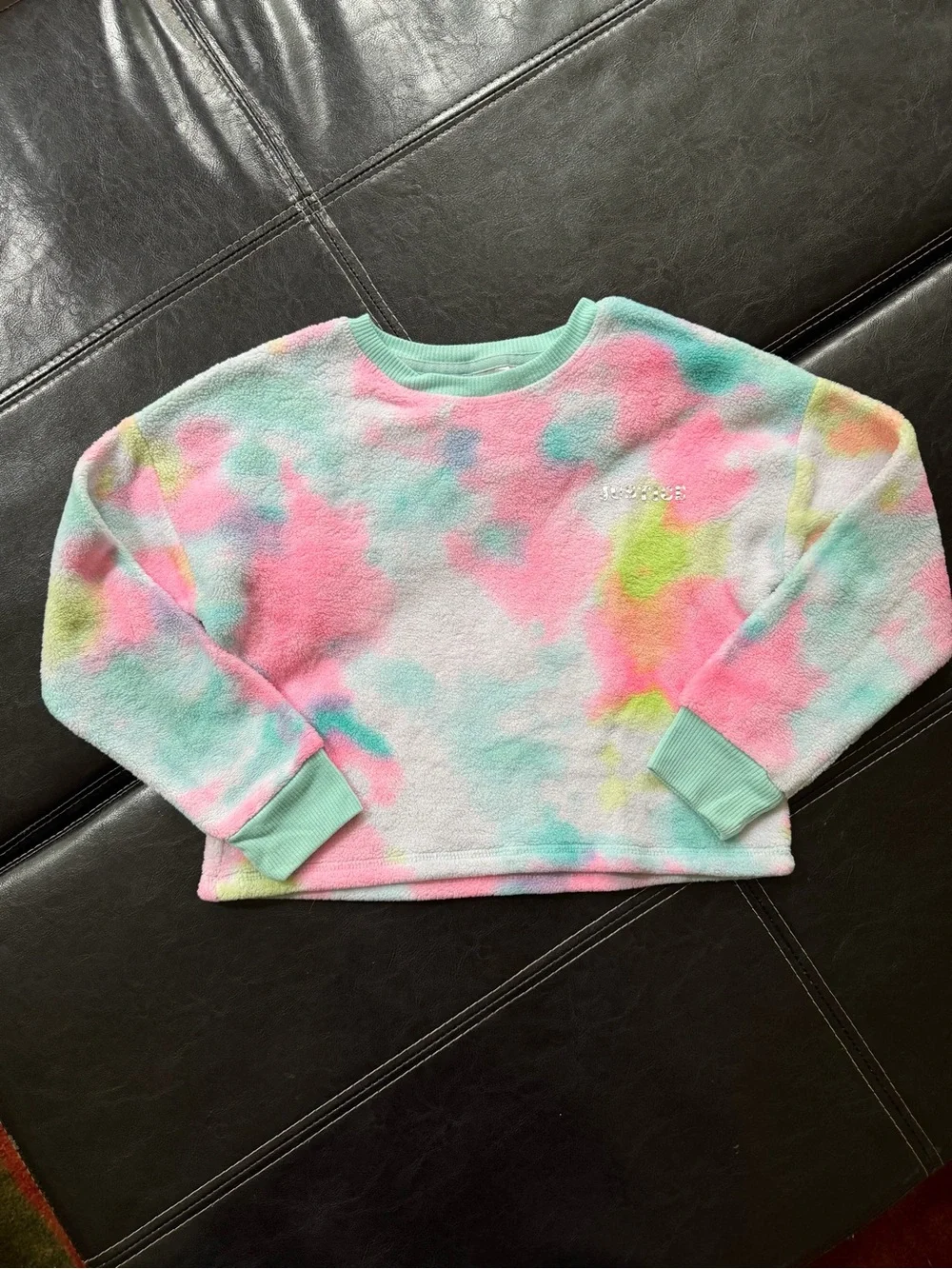 Justice - Girl’s Plush Tie-Dye Sweatshirt in Pink, Mint & Yellow